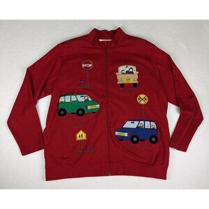 Bechamel Women's Jacket Size Large Red Stretch Knit Embroidered Mom Mom's Taxi